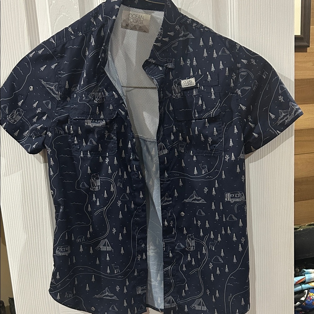 Ocean Coast Kids' Navy Adventure Print Button Down Shirt
